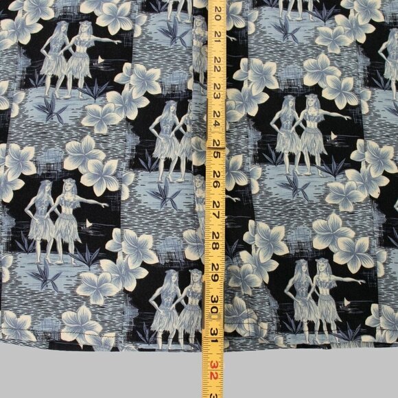 Vintage LORD & TAYLOR Aloha Camp Shirt Mens L Blue Rayon Hawaiian Hula Dancers - Picture 9 of 10